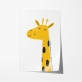 Poster de uma girafa amarela com pescoço longo e manchas pretas, ideal para decoração de quartos infantis. 6